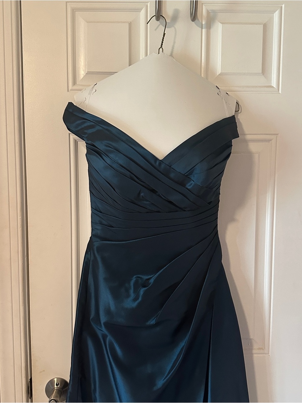 Strapless Satin Evening Dress in Deep Teal